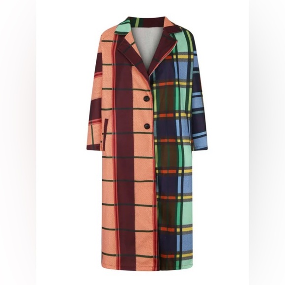 xflwam Jackets & Blazers - XFLWAM Women's Unique Printed Lapel Trench Coat Long Jacket with Pockets